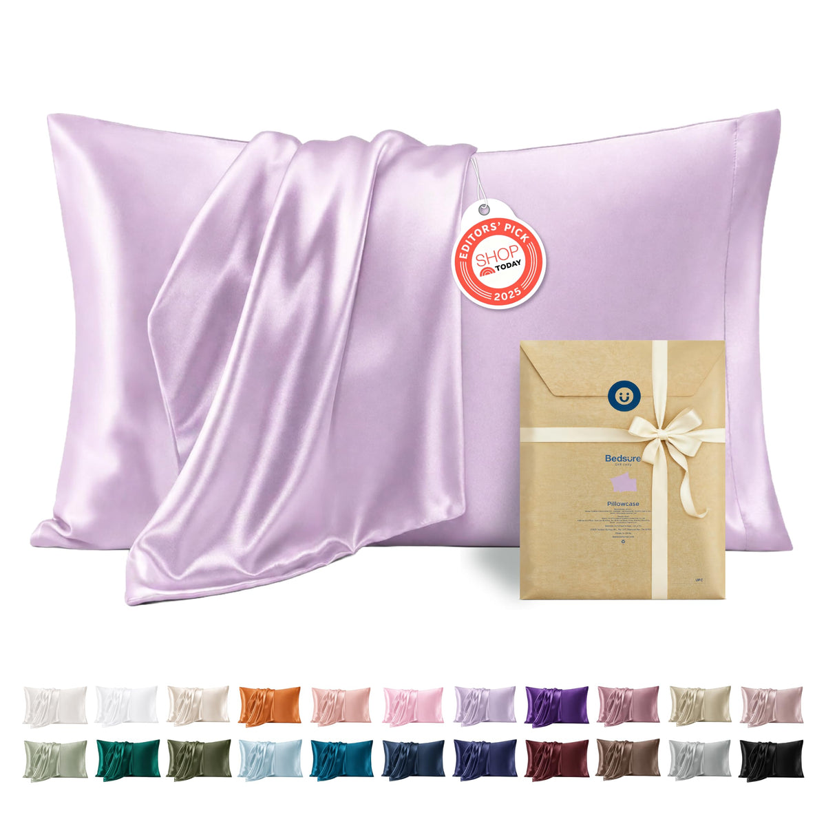 Bedsure Satin Pillowcase Standard Set of 2, Silky Pillow Cases, Beige