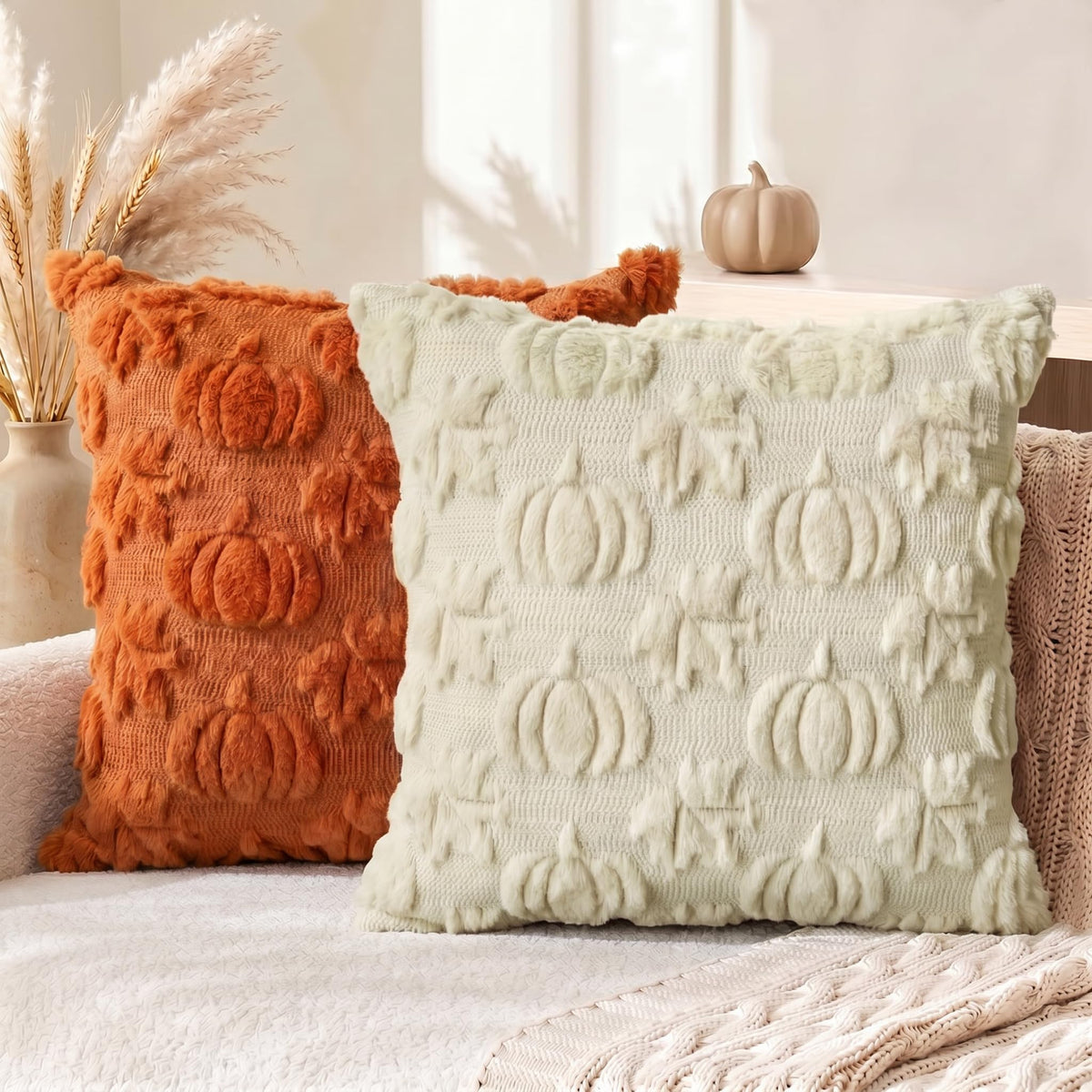 AVOIN colorlife Caramel Fall Pumpkin Throw Pillow Covers 20x20 Inch