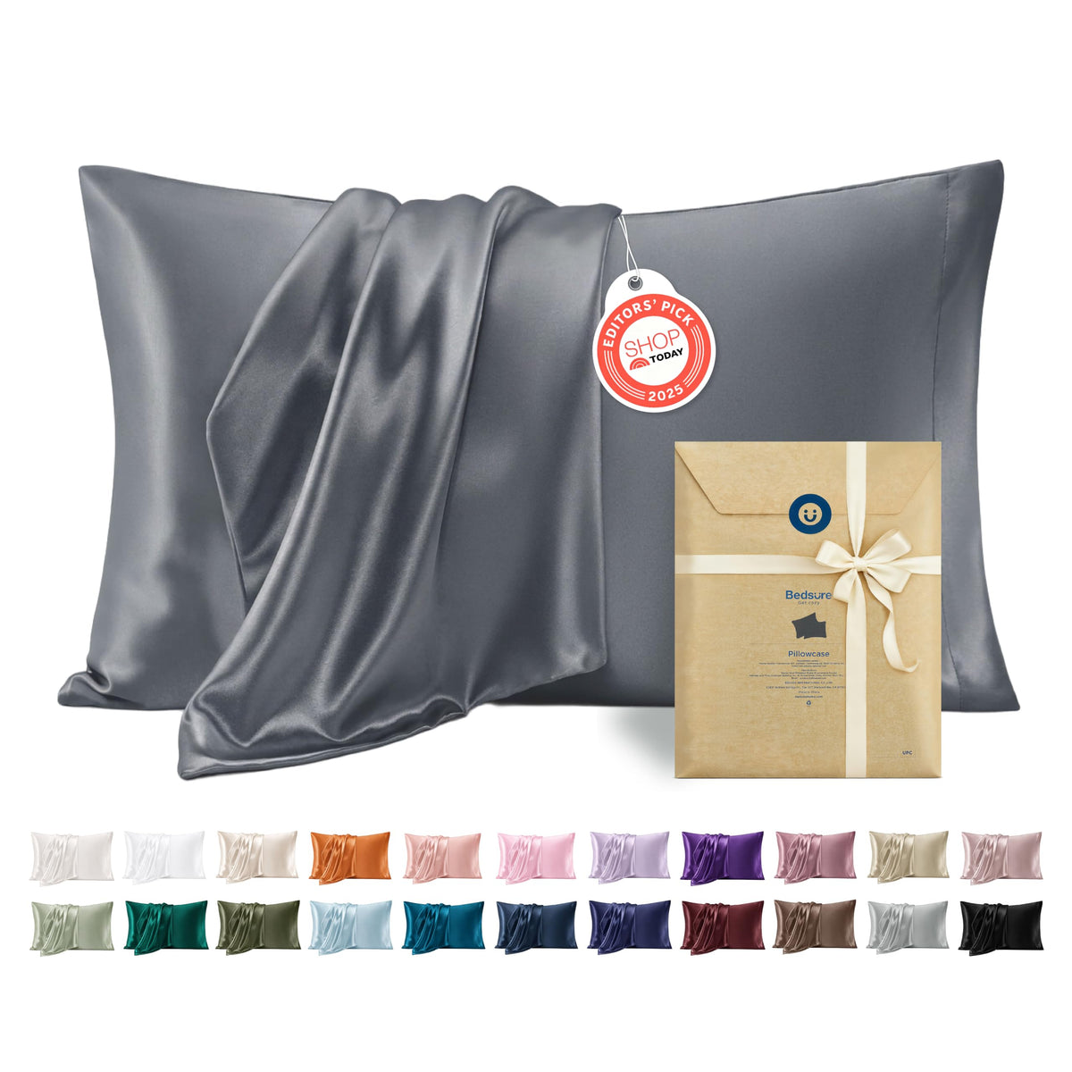 Bedsure Satin Pillowcase Standard Set of 2, Silky Pillow Cases, Beige