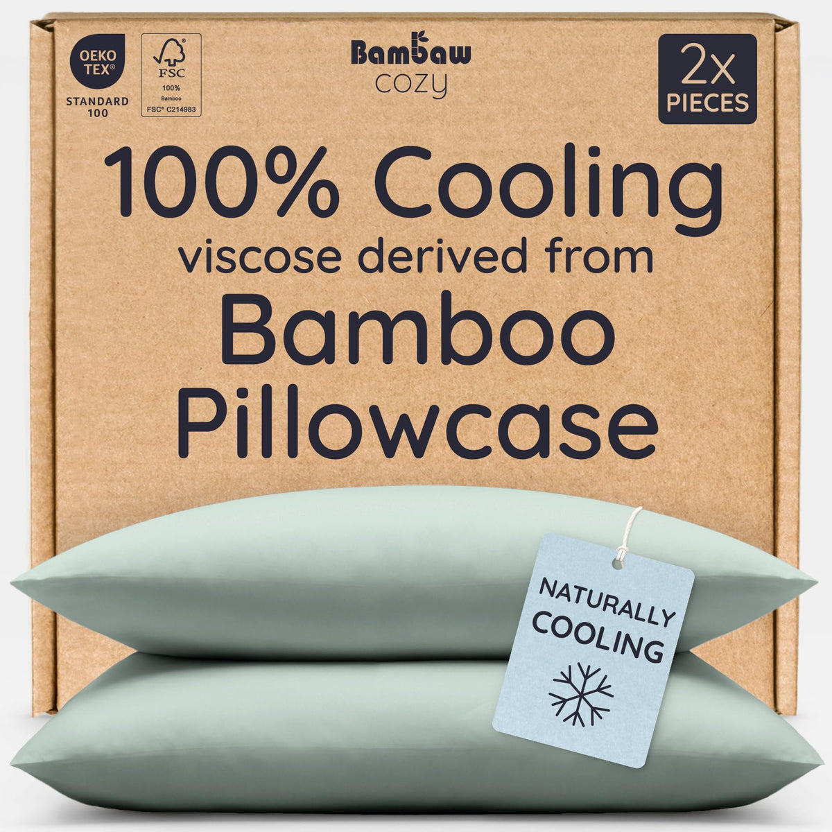 Bambaw 100% Viscose Derived from Bamboo Pillowcase Standard Size – Set of 2 Cooling Pillow Cases for Hot Sleepers, Breathable & Good for the Skin, Cooling Pillow Cover with Envelope Closure (White)