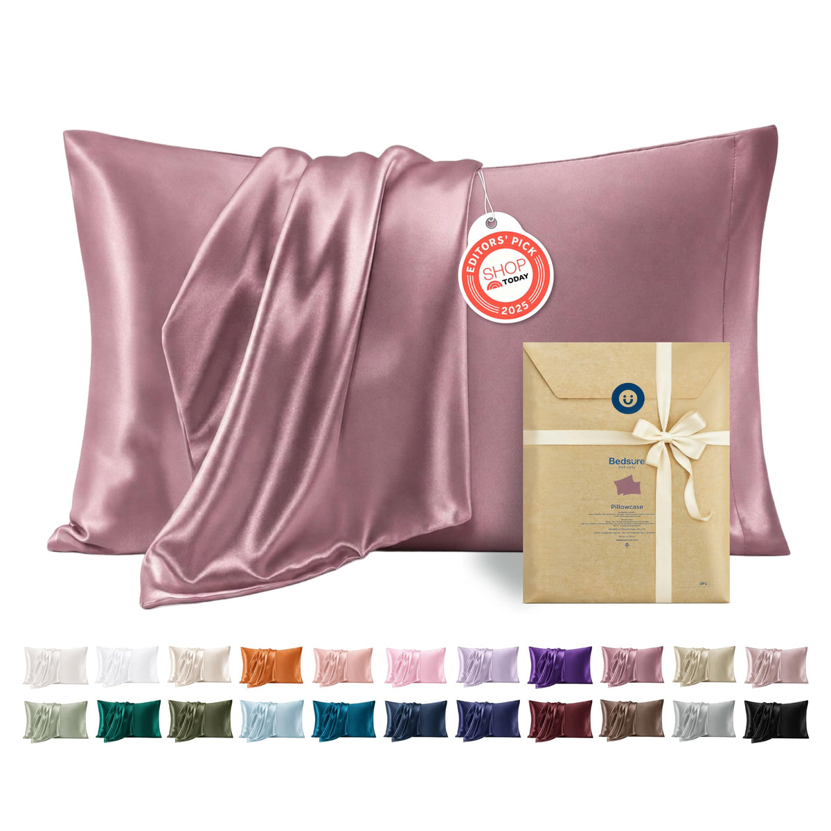 Bedsure Satin Pillowcase Standard Set of 2, Silky Pillow Cases, Beige