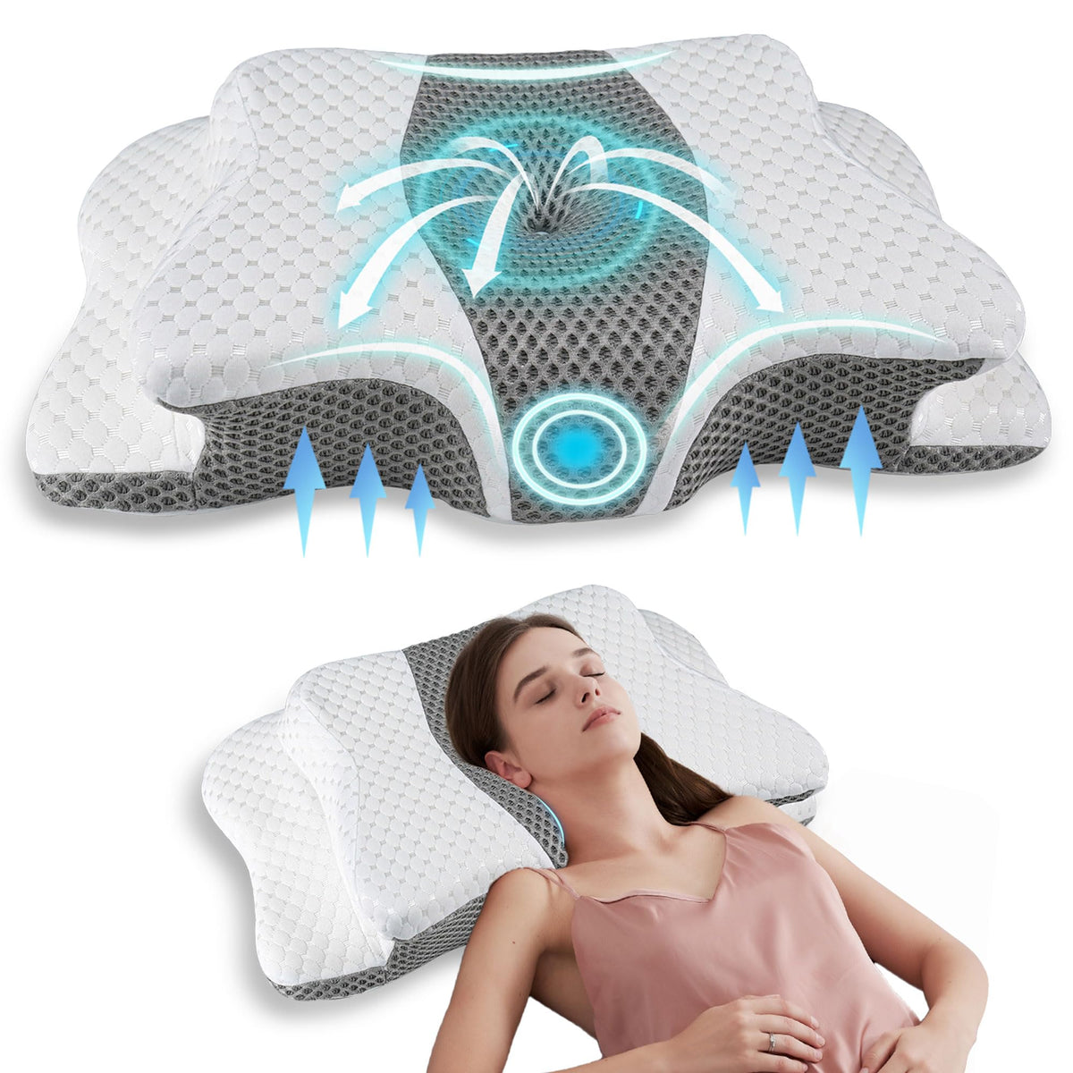 Pain Relief Cervical Pillow for Neck Support, Adjustable Ergonomic Pillow