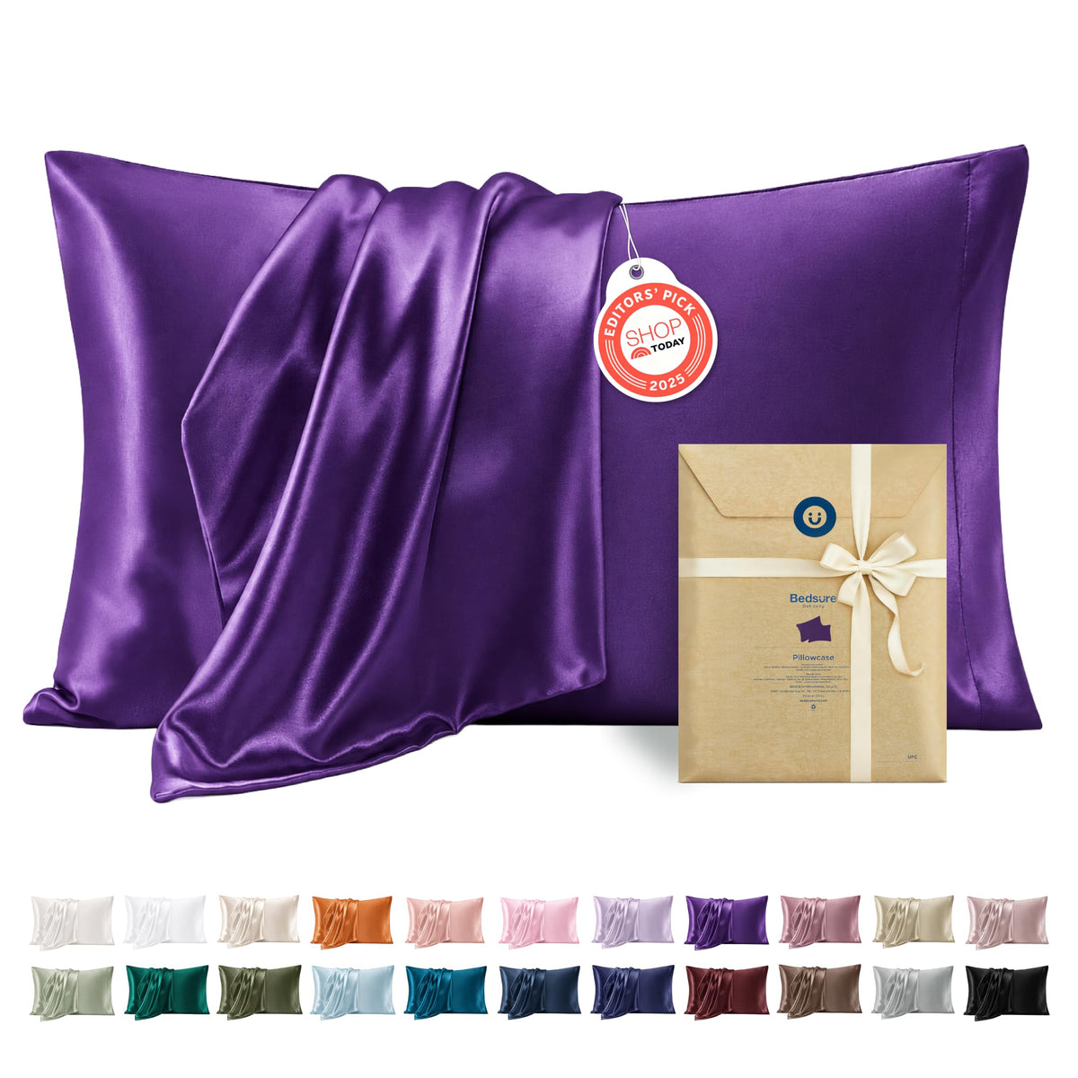 Bedsure Satin Pillowcase Standard Set of 2, Silky Pillow Cases, Beige