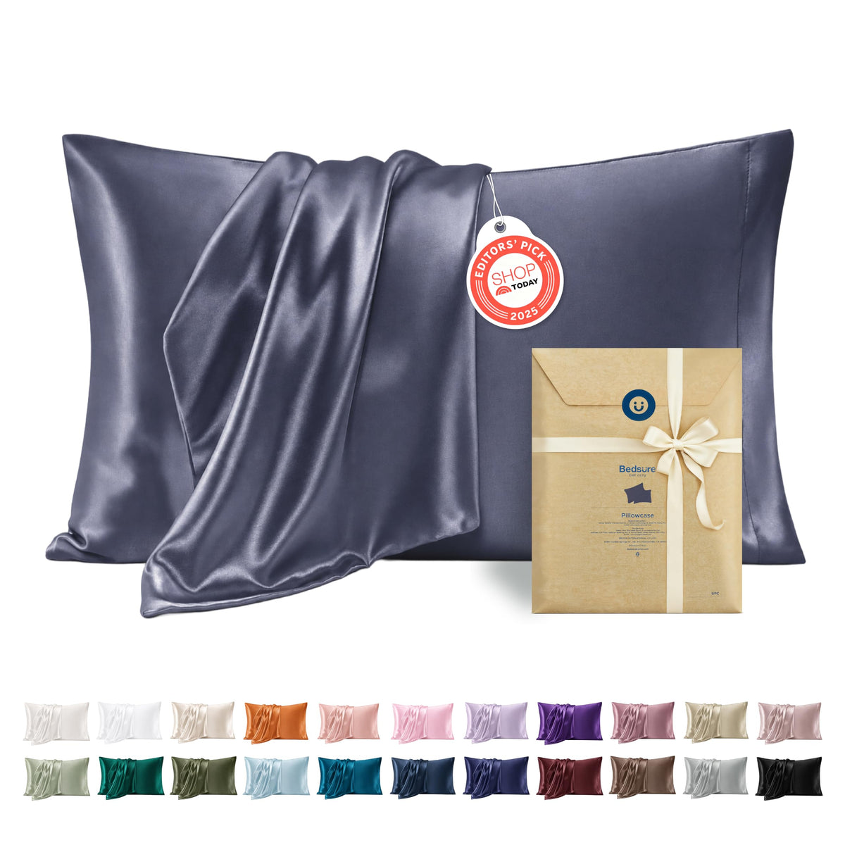 Bedsure Satin Pillowcase Standard Set of 2, Silky Pillow Cases, Beige