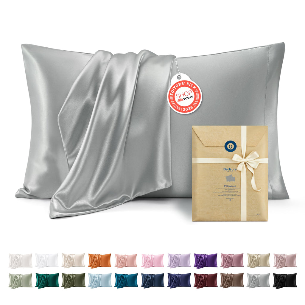 Bedsure Satin Pillowcase Standard Set of 2, Silky Pillow Cases, Beige