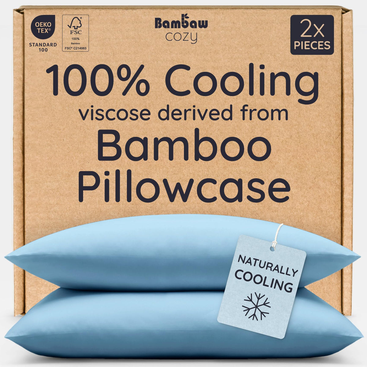 Bambaw 100% Viscose Derived from Bamboo Pillowcase Standard Size – Set of 2 Cooling Pillow Cases for Hot Sleepers, Breathable & Good for the Skin, Cooling Pillow Cover with Envelope Closure (White)