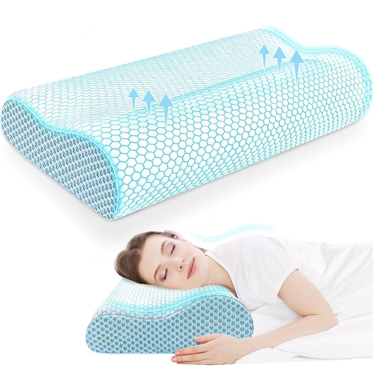 Neck Pillow for Sleeping, Ergonomic Cervical Bed Pillow, Blue Standard Size