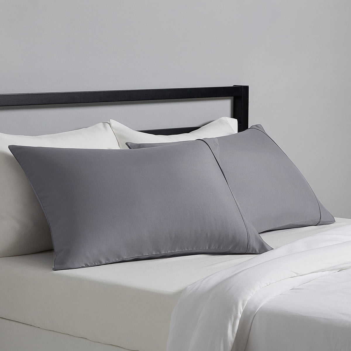 Amazon Basics Standard Pillowcases Set of 2 - Lightweight, Super Soft Easy Care Microfiber, Dark Gray, 30" L x 20" W, Pillows Not Included