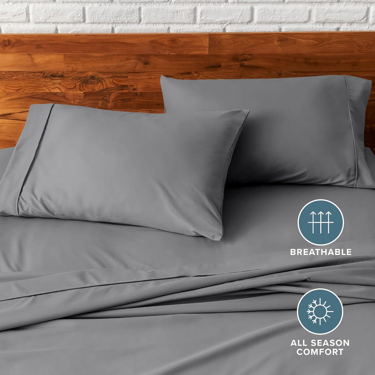 Bare Home Pillowcases Open End (Standard Set of 2, Grey)