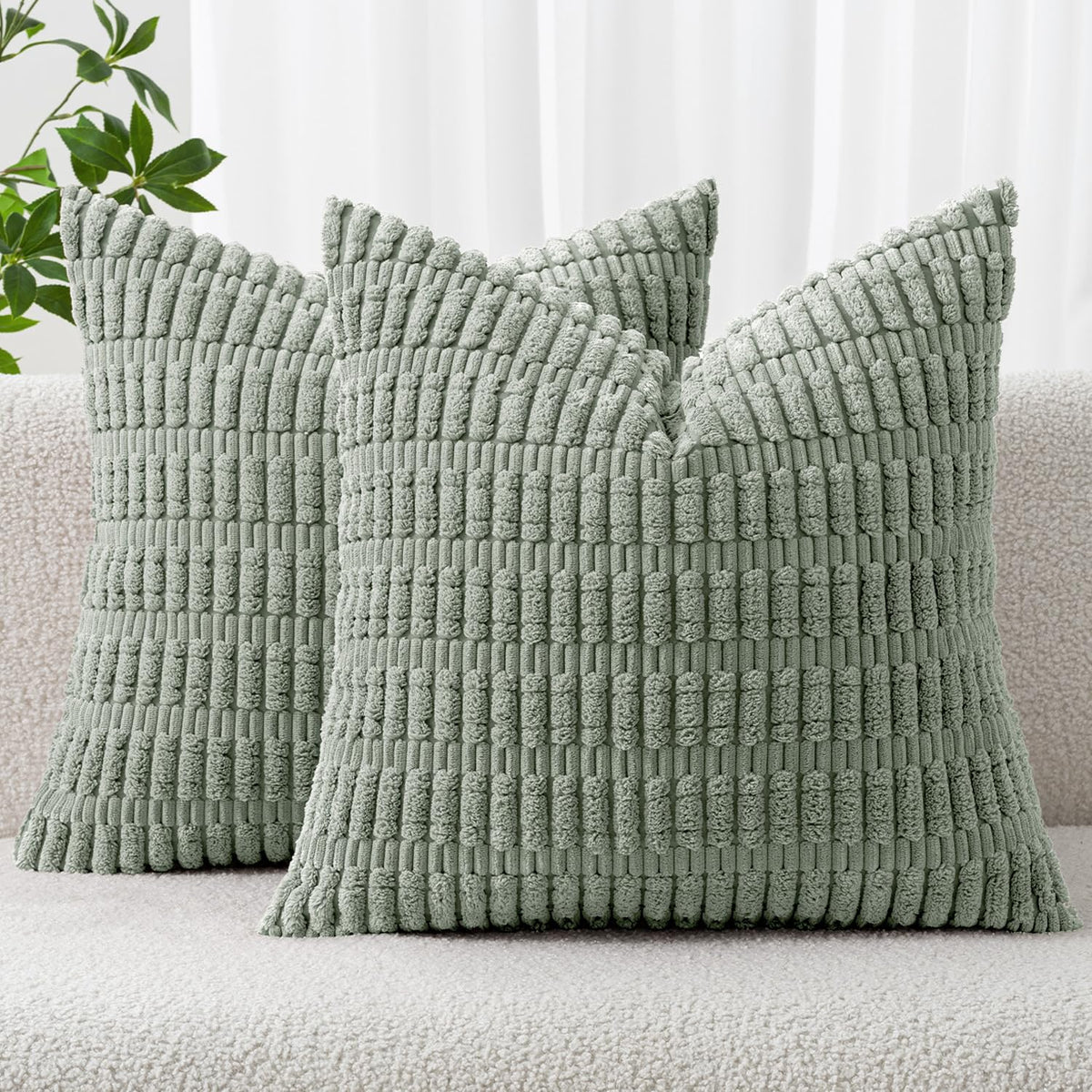 MIULEE Corduroy Decorative Throw Pillow Covers 20x20 Cream White Pack of 2