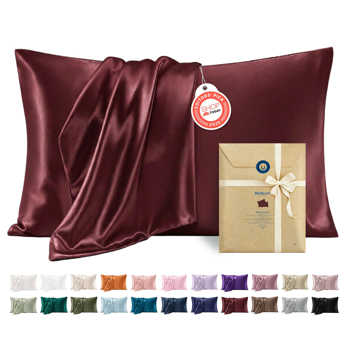 Bedsure Satin Pillowcase Standard Set of 2, Silky Pillow Cases, Beige