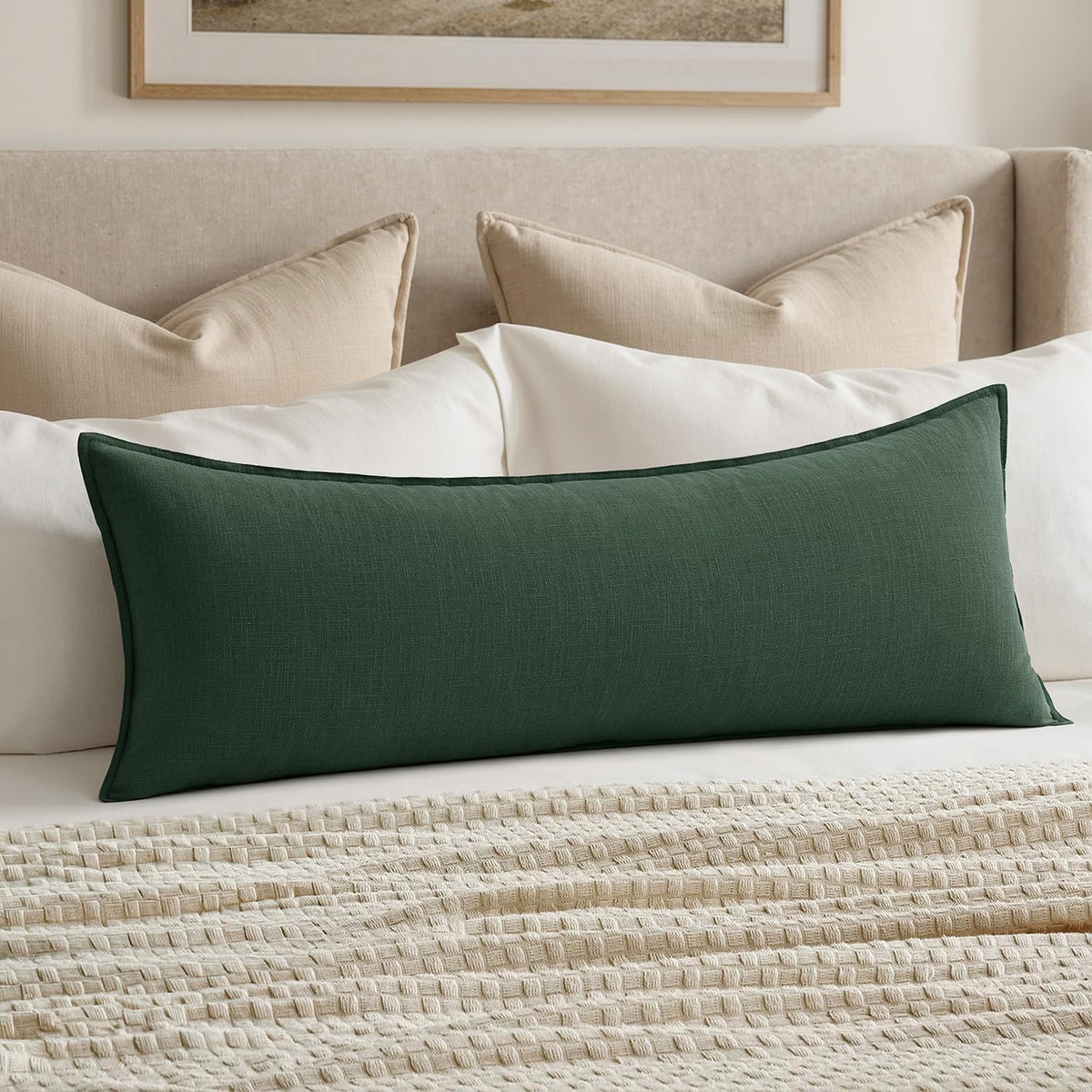 MIULEE Decorative Linen Lumbar Pillow Cover 14x36 Inch Dark Olive Green
