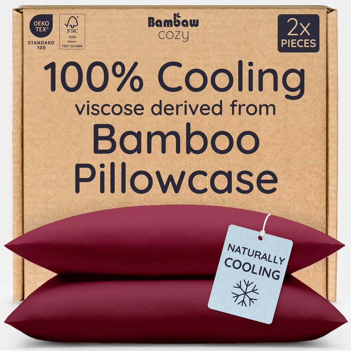 Bambaw 100% Viscose Derived from Bamboo Pillowcase Standard Size – Set of 2 Cooling Pillow Cases for Hot Sleepers, Breathable & Good for the Skin, Cooling Pillow Cover with Envelope Closure (White)