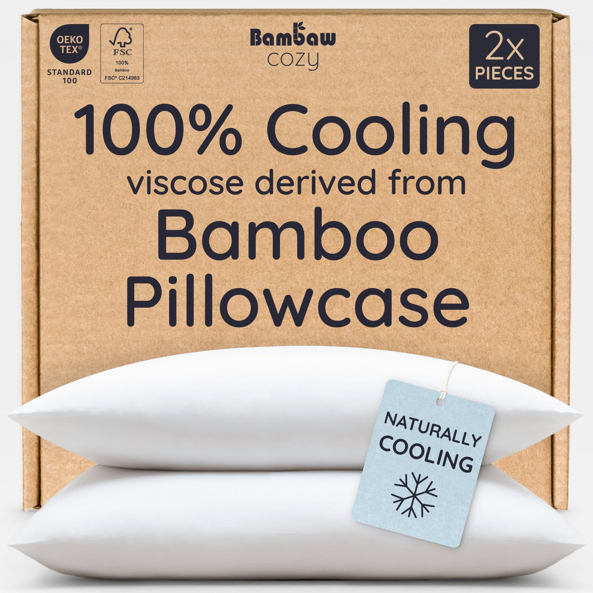 Bambaw 100% Viscose Derived from Bamboo Pillowcase Standard Size – Set of 2 Cooling Pillow Cases for Hot Sleepers, Breathable & Good for the Skin, Cooling Pillow Cover with Envelope Closure (White)