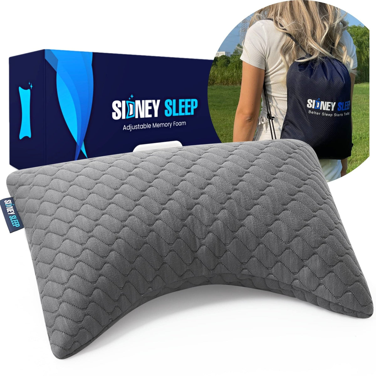 Sidney Sleep Adjustable Curved Pillows for Neck and Shoulder Support with Extra Shredded Fill - Cervical Contour Pillow for Side and Back Sleepers - Queen Size 19" x 29" CertiPUR-US Certified (White)