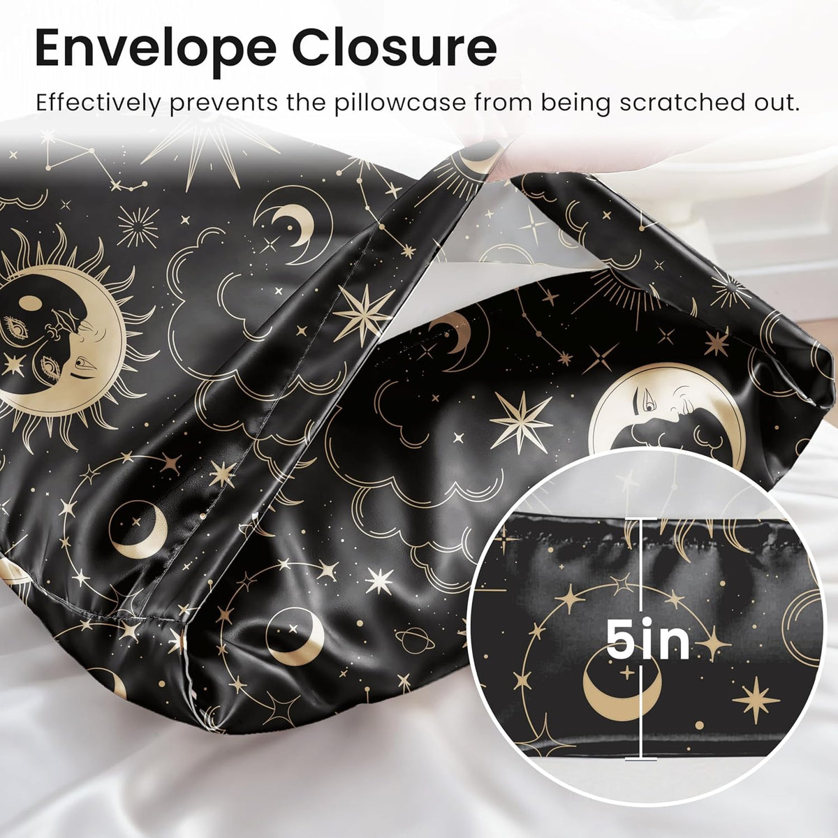 EXQ Home Satin Pillowcase for Hair and Skin Queen - Printed Black Sun