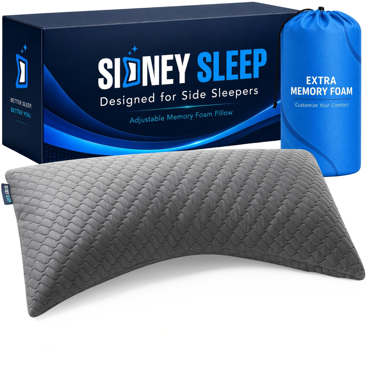 Sidney Sleep Adjustable Curved Pillows for Neck and Shoulder Support with Extra Shredded Fill - Cervical Contour Pillow for Side and Back Sleepers - Queen Size 19" x 29" CertiPUR-US Certified (White)