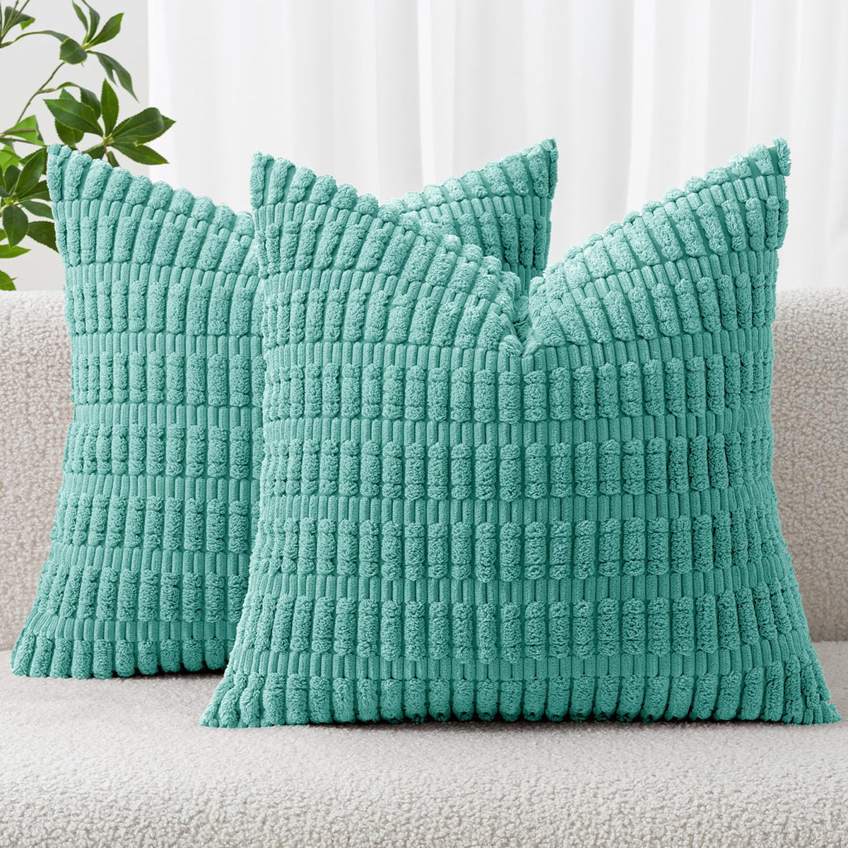 MIULEE Corduroy Decorative Throw Pillow Covers 20x20 Cream White Pack of 2