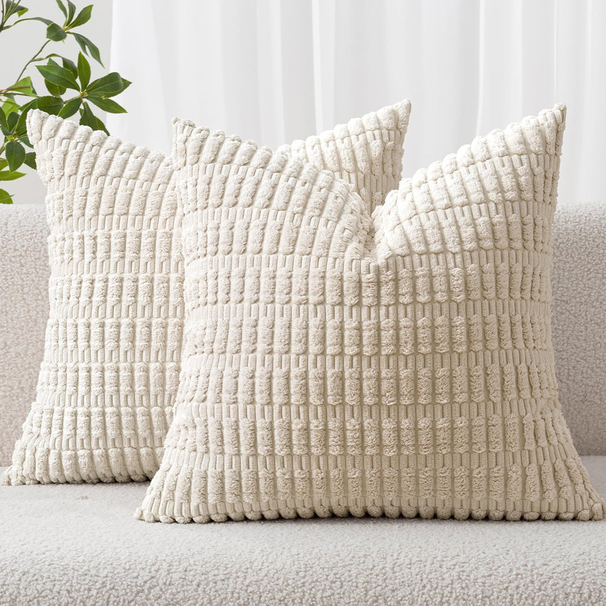 MIULEE Corduroy Decorative Throw Pillow Covers 20x20 Cream White Pack of 2