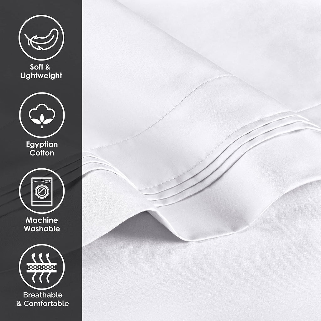 Superior 1000 Thread Count Egyptian Cotton Pillowcase Set, Pillow Covers for All Pillows and Sleepers, Soft Pillowcases for Bed Fashion, Basics, Large Cases, 2-Piece Set- Standard, White
