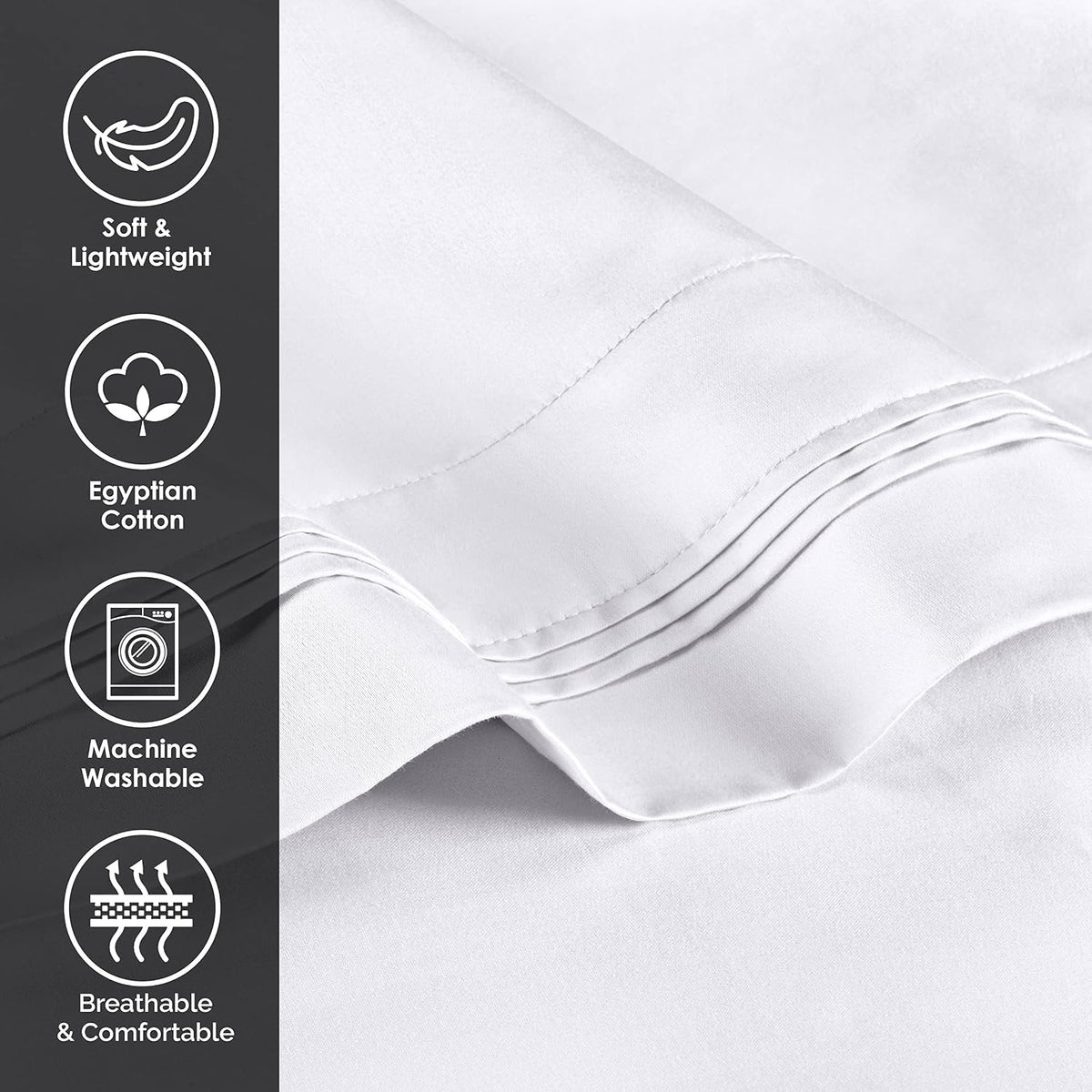 Superior 1000 Thread Count Egyptian Cotton Pillowcase Set, Pillow Covers for All Pillows and Sleepers, Soft Pillowcases for Bed Fashion, Basics, Large Cases, 2-Piece Set- Standard, White