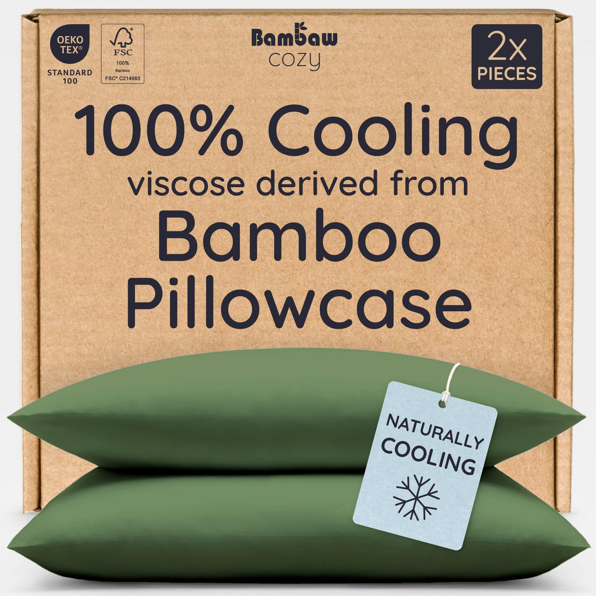 Bambaw 100% Viscose Derived from Bamboo Pillowcase Standard Size – Set of 2 Cooling Pillow Cases for Hot Sleepers, Breathable & Good for the Skin, Cooling Pillow Cover with Envelope Closure (White)