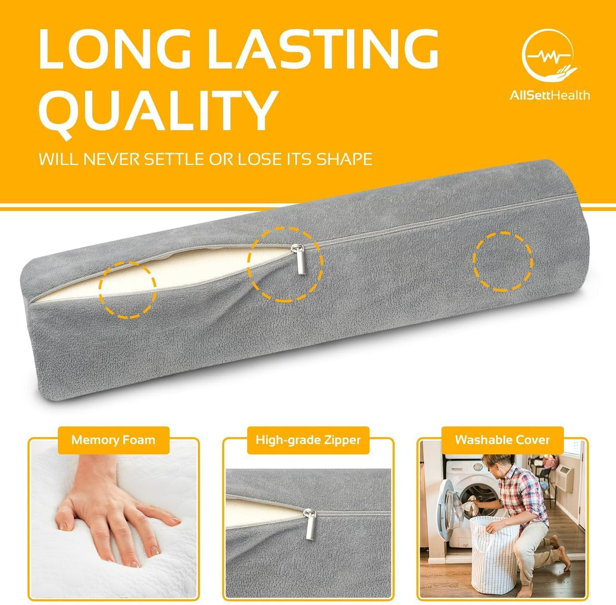 AllSett Health Firm Round Bolster Pillow - Memory Foam Cervical Neck Roll Pillow for Sleeping