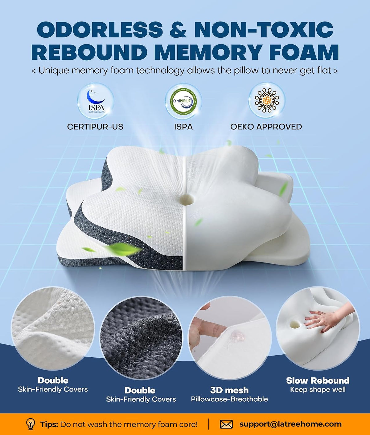 5X Pain Relief Cervical Neck Pillow for Neck Support, Ergonomic Cooling Side Sleeper Pillow for Sleeping, Odorless Contour Memory Foam Pillows, Orthopedic Bed Pillow for Side Back Stomach Sleeper