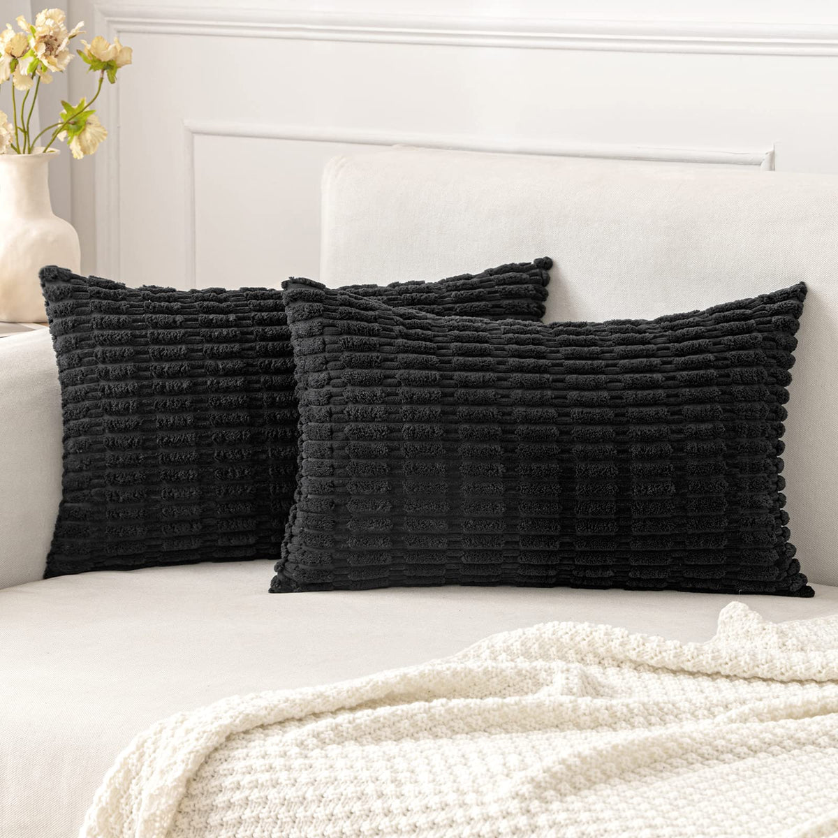MIULEE Corduroy Decorative Throw Pillow Covers 20x20 Cream White Pack of 2