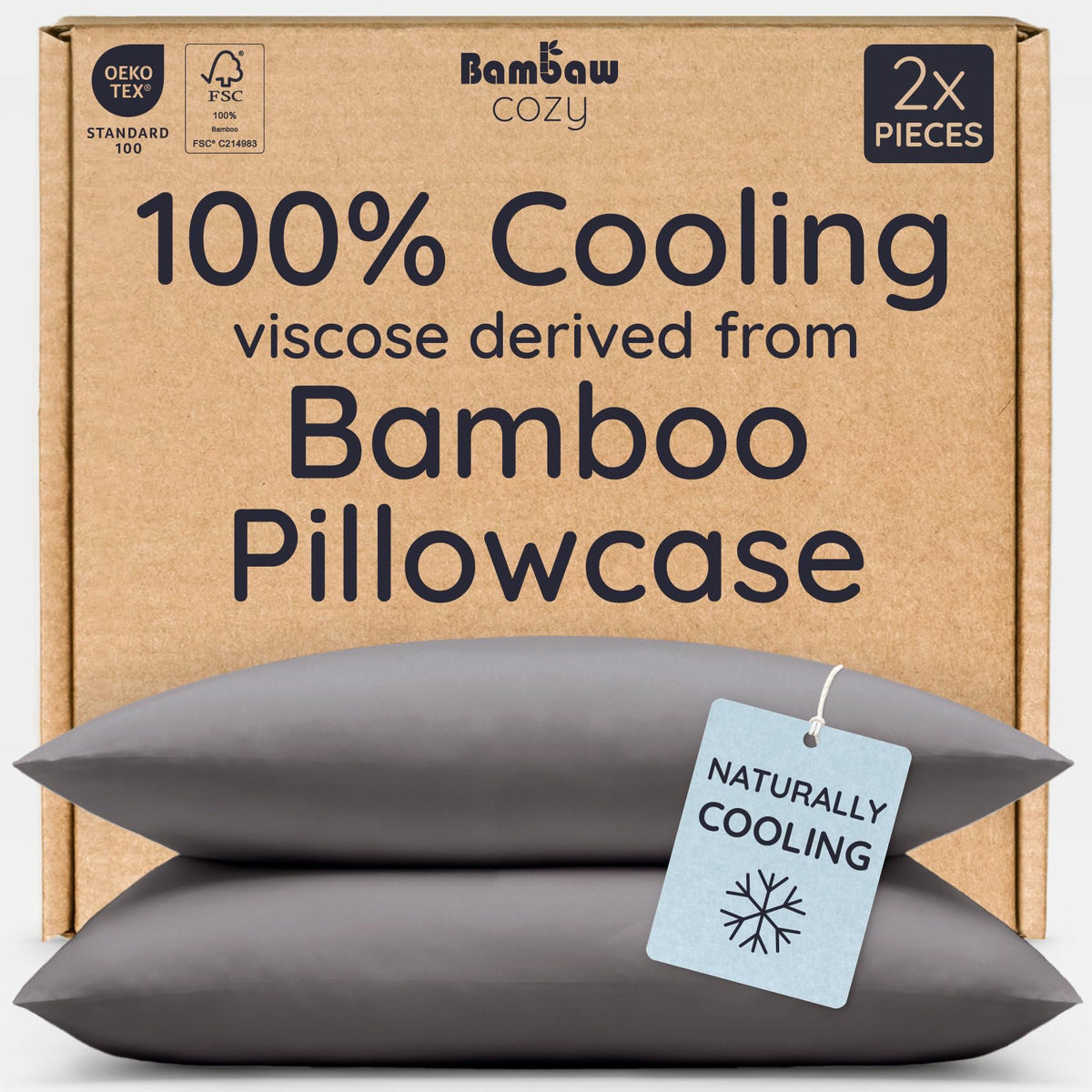 Bambaw 100% Viscose Derived from Bamboo Pillowcase Standard Size – Set of 2 Cooling Pillow Cases for Hot Sleepers, Breathable & Good for the Skin, Cooling Pillow Cover with Envelope Closure (White)