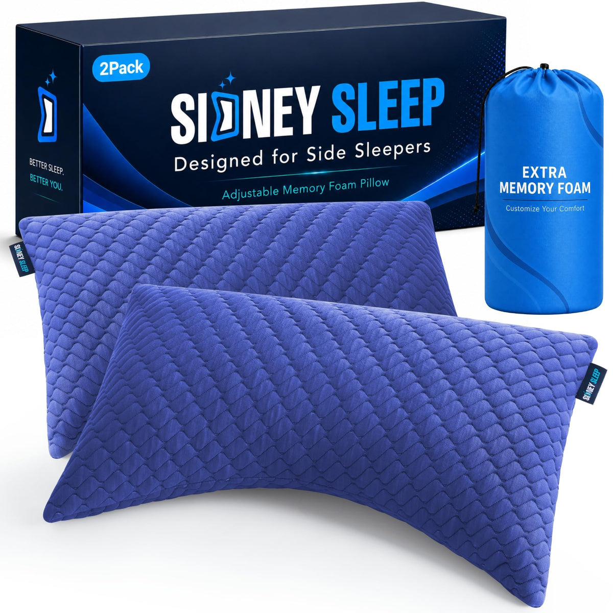 Sidney Sleep Adjustable Curved Pillows for Neck and Shoulder Support with Extra Shredded Fill - Cervical Contour Pillow for Side and Back Sleepers - Queen Size 19" x 29" CertiPUR-US Certified (White)