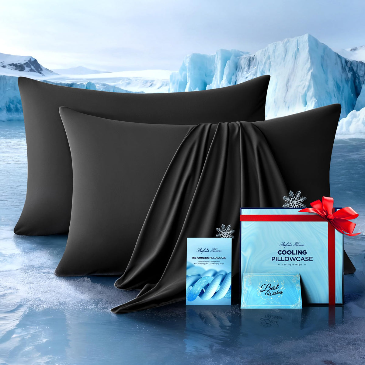 Ultra-Chill Cooling Pillowcase Set of 2 for Hot Sleepers, Softer Than Silk Pillow Cases for Protecting Hair & Skin, Breathable Bed Pillow Covers w/Zipper, Gifts for Women Men (Navy Blue, Standard)