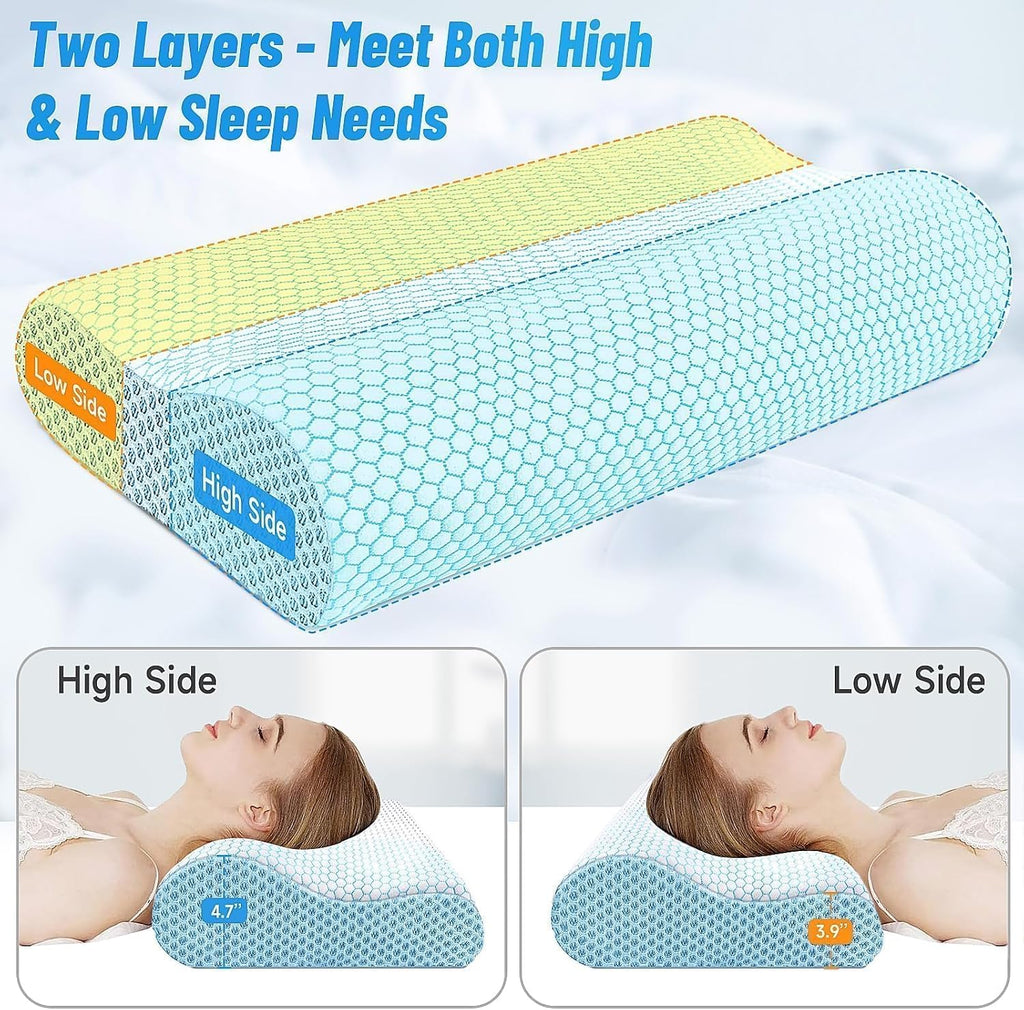 Neck Pillow for Sleeping, Ergonomic Cervical Bed Pillow, Blue Standard Size