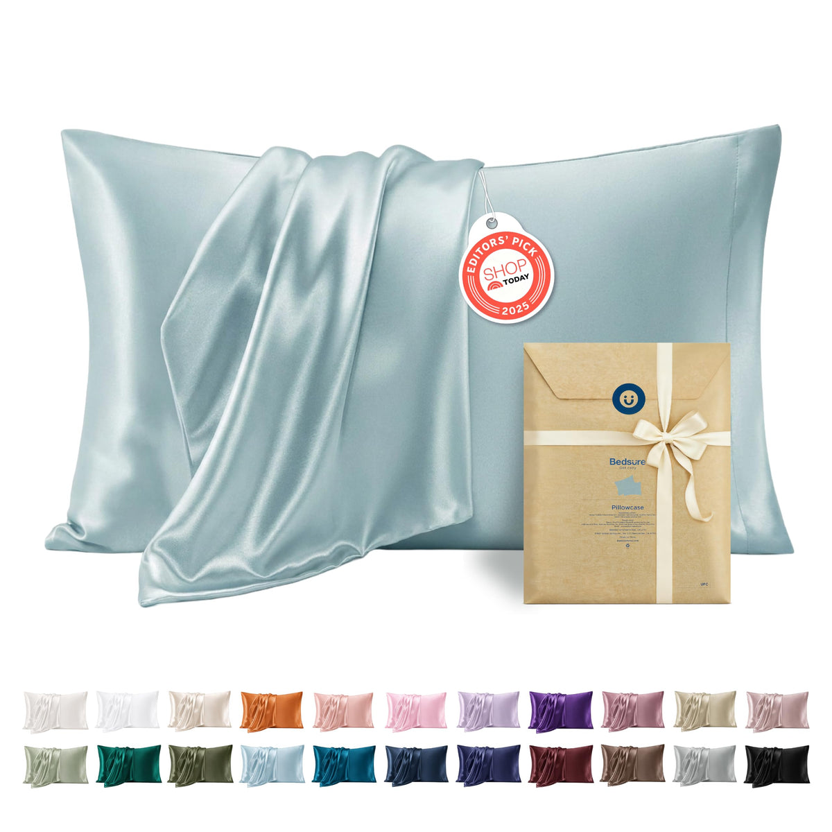 Bedsure Satin Pillowcase Standard Set of 2, Silky Pillow Cases, Beige