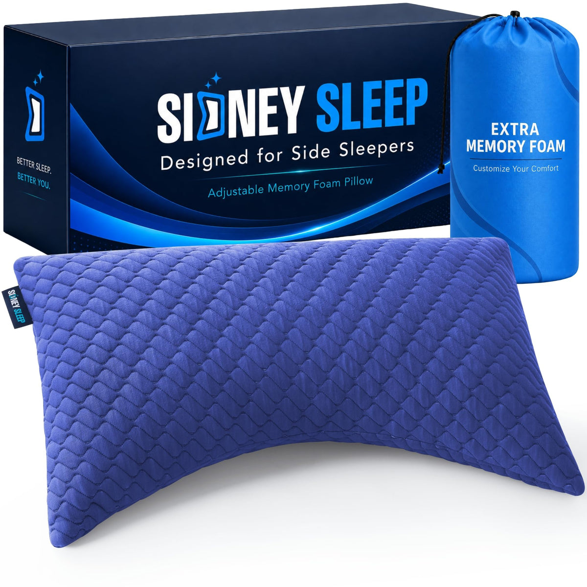 Sidney Sleep Adjustable Curved Pillows for Neck and Shoulder Support with Extra Shredded Fill - Cervical Contour Pillow for Side and Back Sleepers - Queen Size 19" x 29" CertiPUR-US Certified (White)