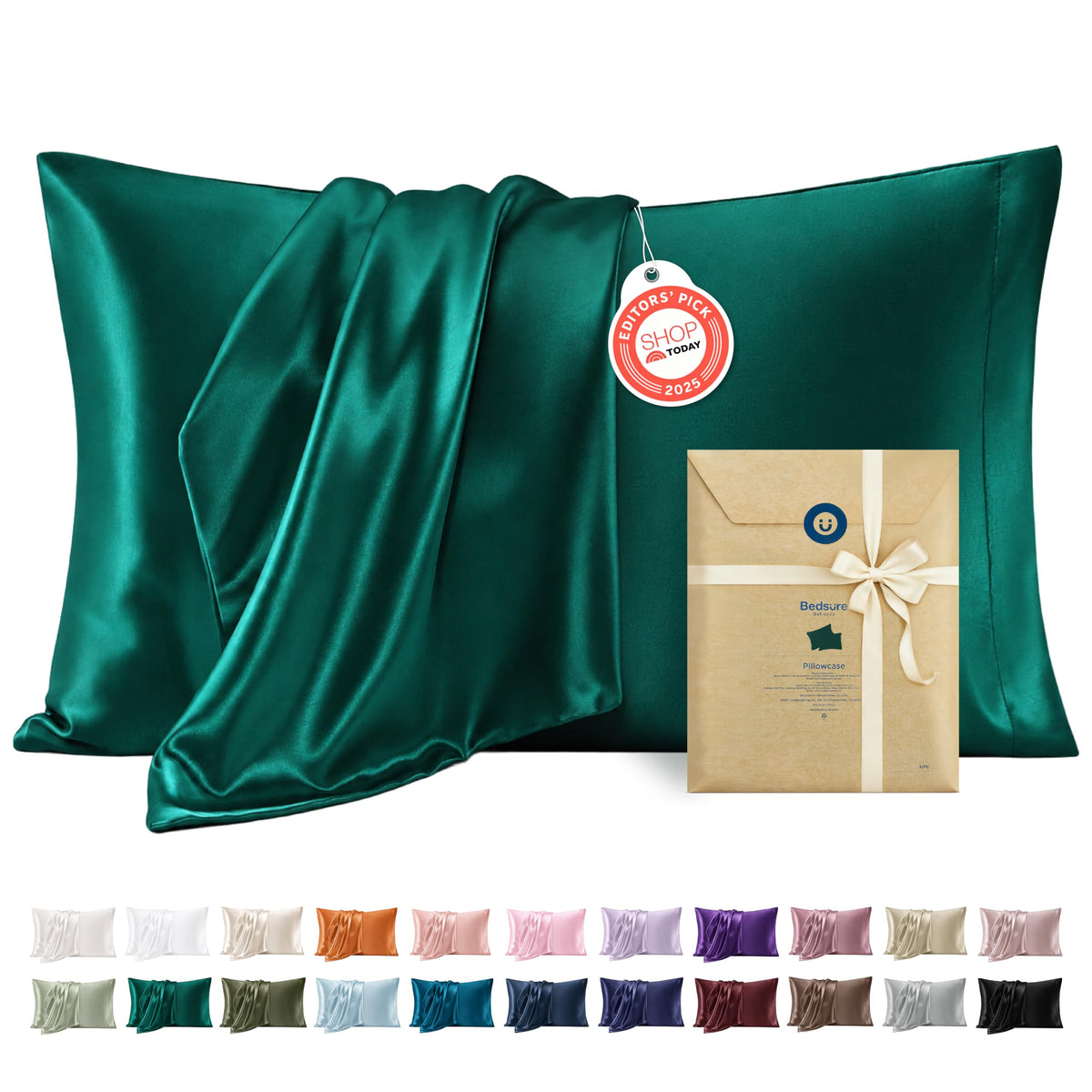 Bedsure Satin Pillowcase Standard Set of 2, Silky Pillow Cases, Beige