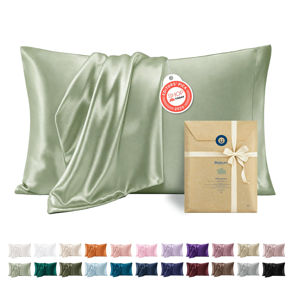 Bedsure Satin Pillowcase Standard Set of 2, Silky Pillow Cases, Beige
