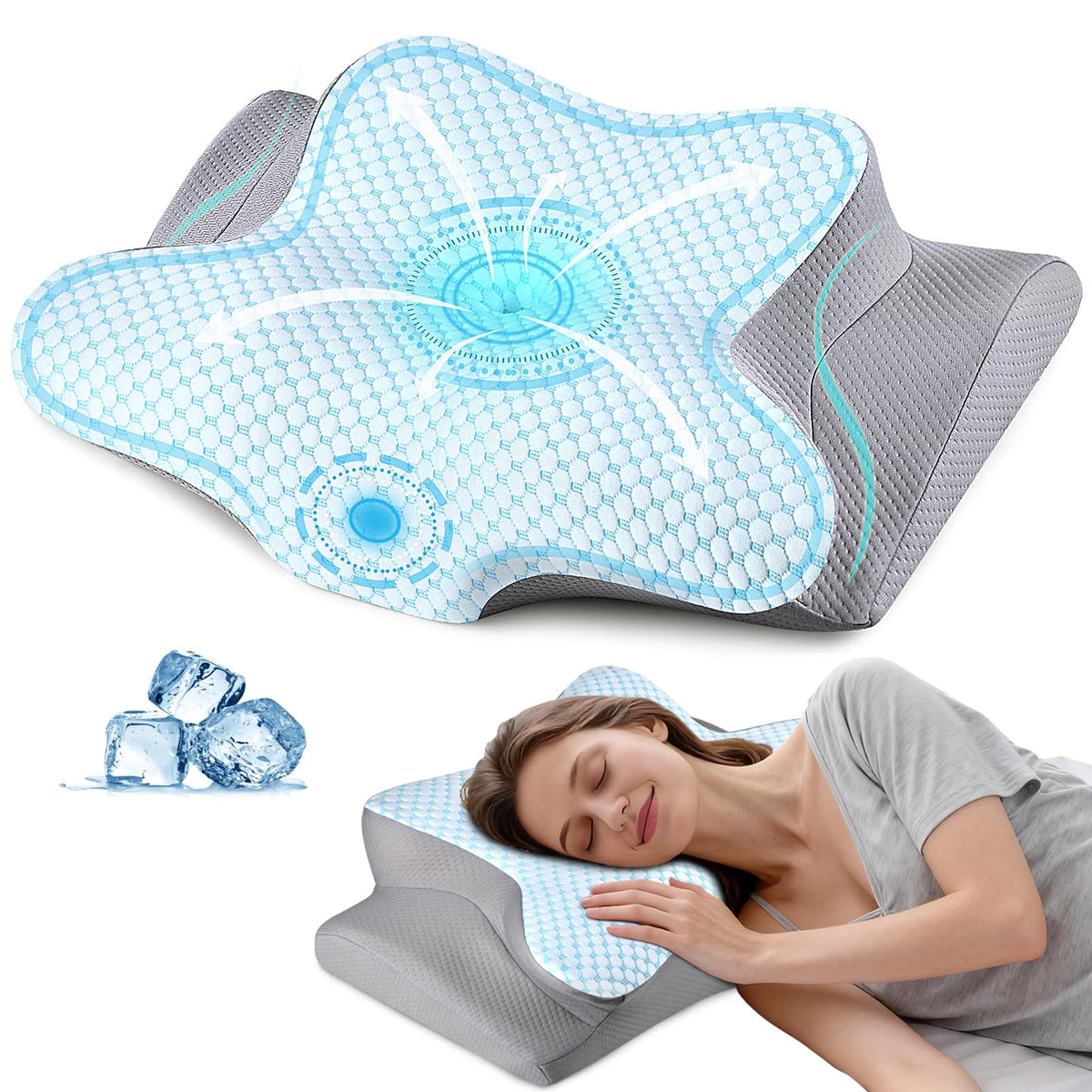 Cervical Neck Pillow for Pain Relief - Ergonomic Pillow Side Sleeper Pillow for Sleeping, Orthopedic Bed Pillow Neck Support Pillow, Contour Memory Foam Pillows for Side Back Sleepers