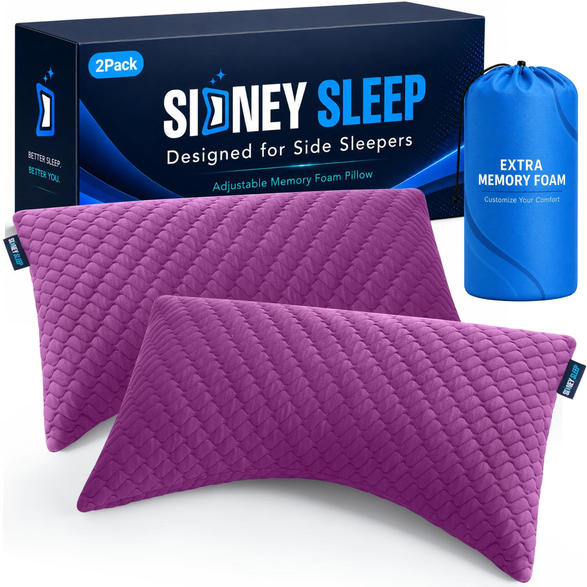 Sidney Sleep Adjustable Curved Pillows for Neck and Shoulder Support with Extra Shredded Fill - Cervical Contour Pillow for Side and Back Sleepers - Queen Size 19" x 29" CertiPUR-US Certified (White)
