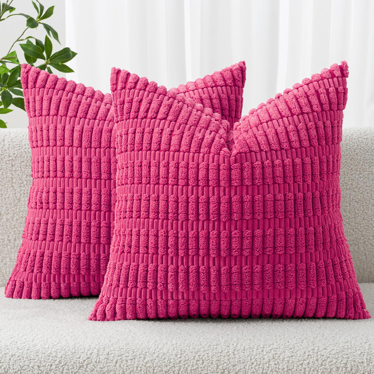MIULEE Corduroy Decorative Throw Pillow Covers 20x20 Cream White Pack of 2