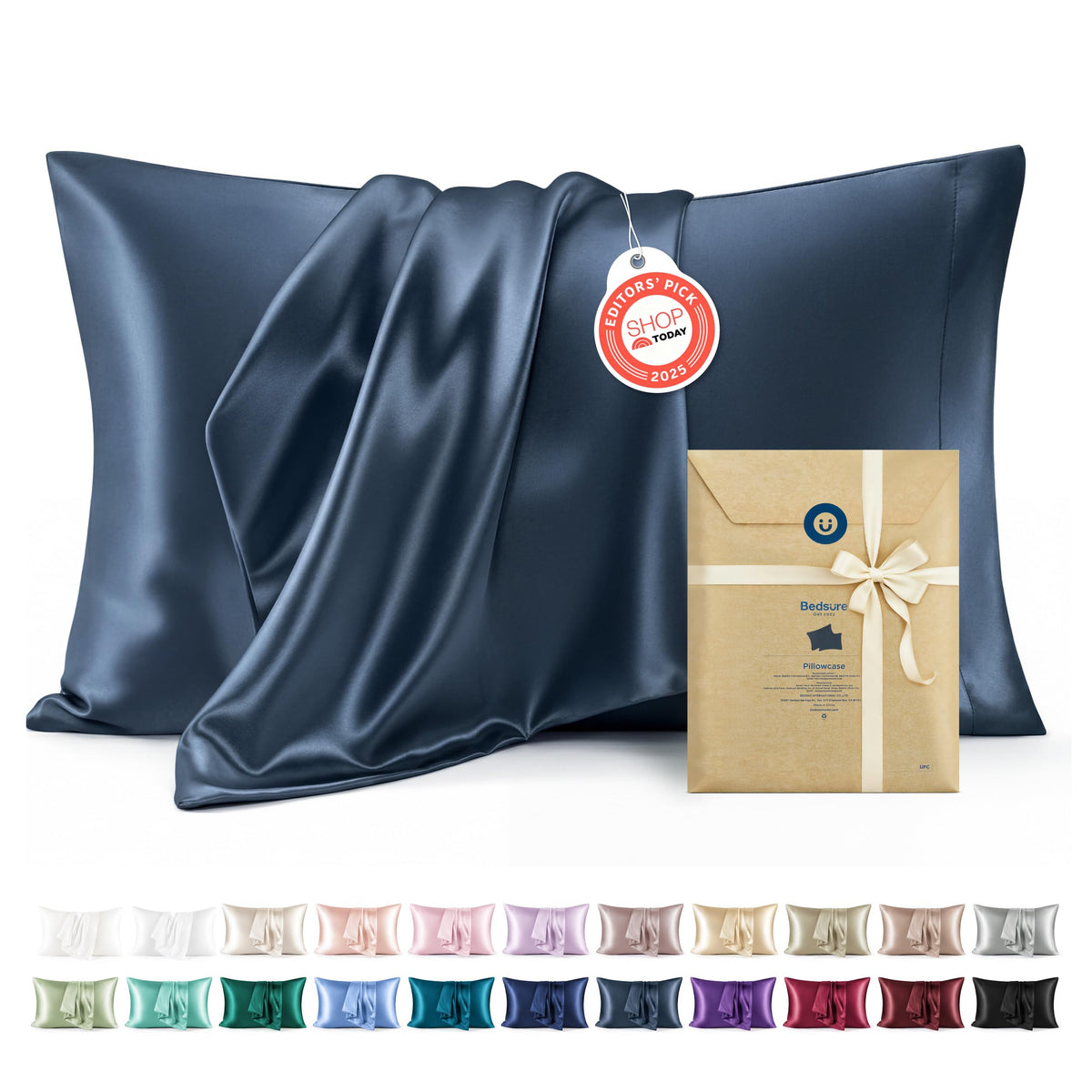 Bedsure Satin Pillowcase Standard Set of 2, Silky Pillow Cases, Beige