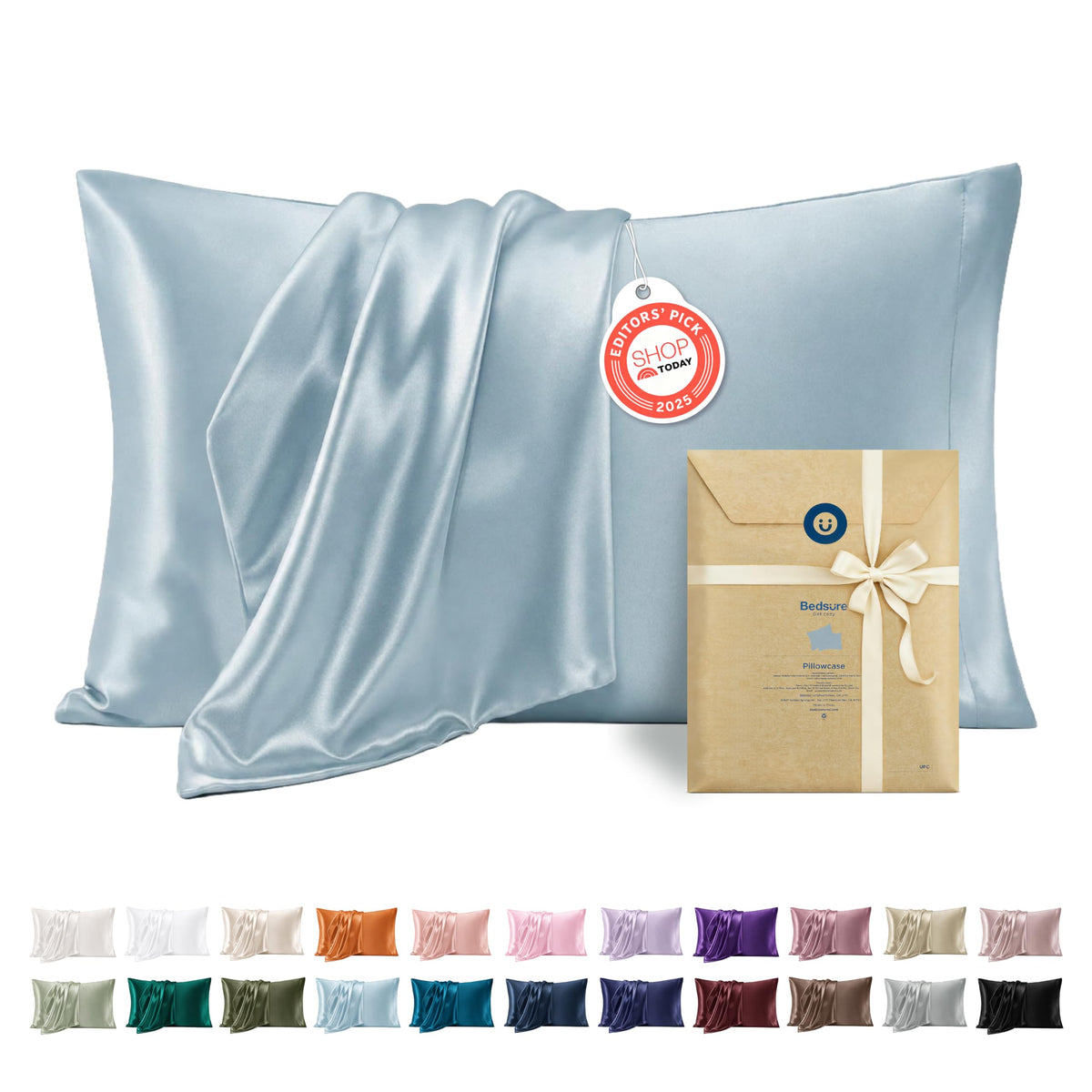 Bedsure Satin Pillowcase Standard Set of 2, Silky Pillow Cases, Beige