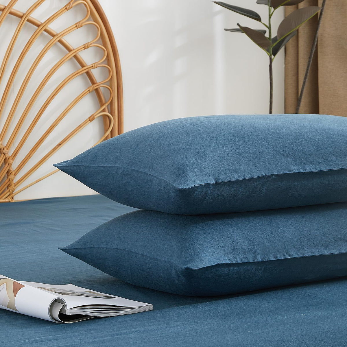 100% French Linen Pillowcase Set of 2, Natural Pure Linen Pillow Covers