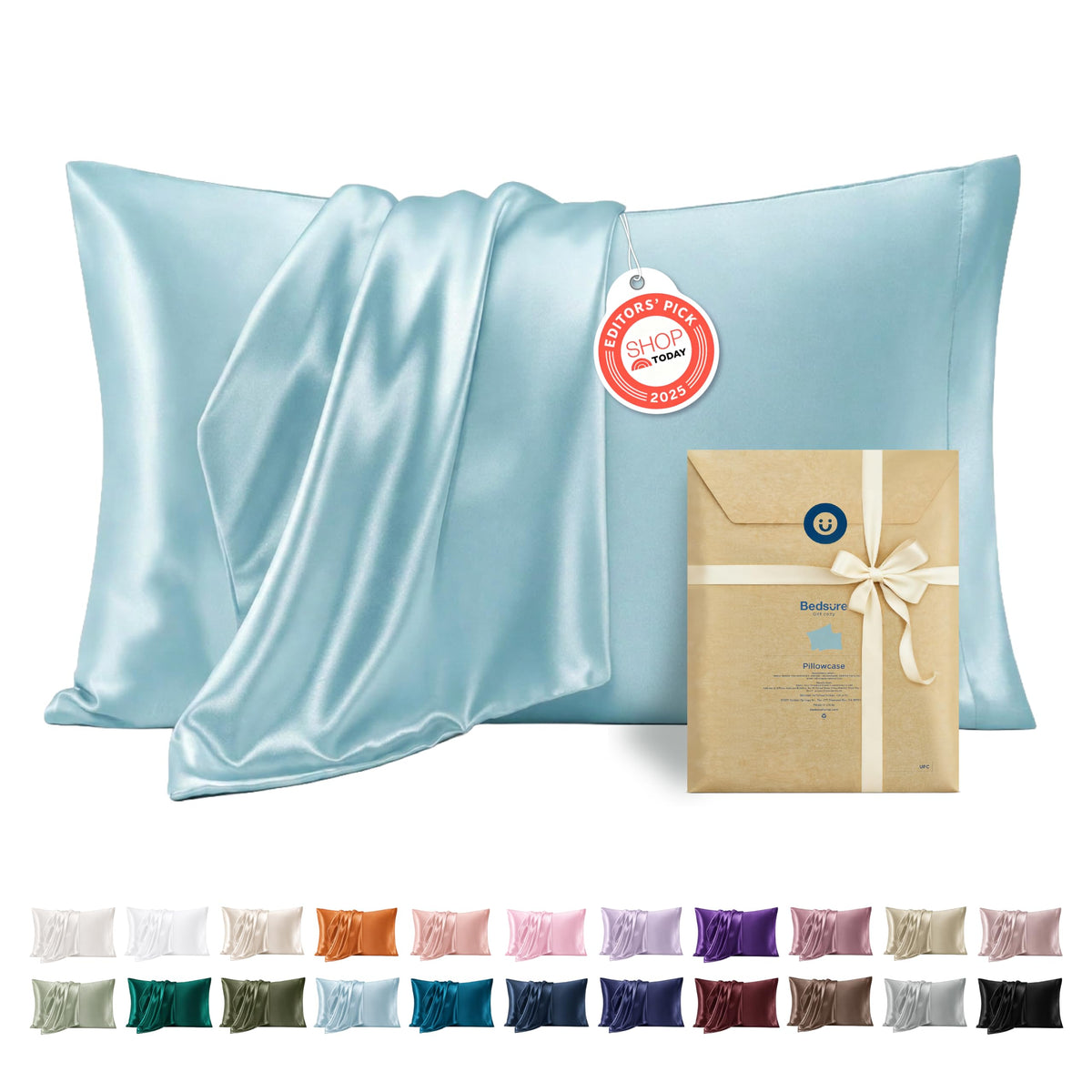 Bedsure Satin Pillowcase Standard Set of 2, Silky Pillow Cases, Beige