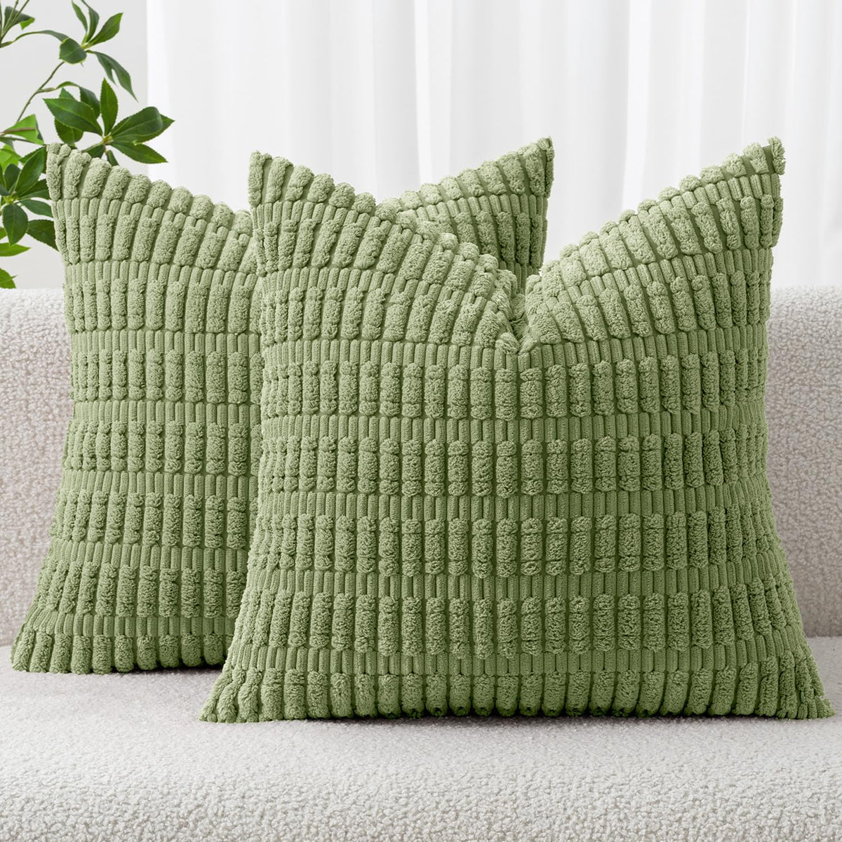 MIULEE Corduroy Decorative Throw Pillow Covers 20x20 Cream White Pack of 2