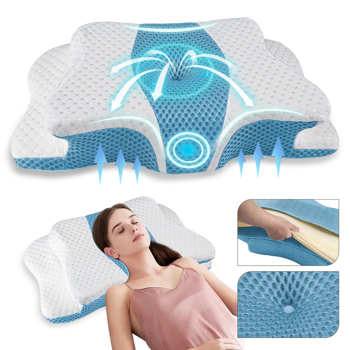 Pain Relief Cervical Pillow for Neck Support, Adjustable Ergonomic Pillow