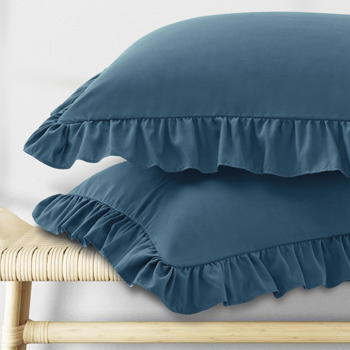 KKJIAF Ruffle Pillow Cases Standard Size Set of 2, White