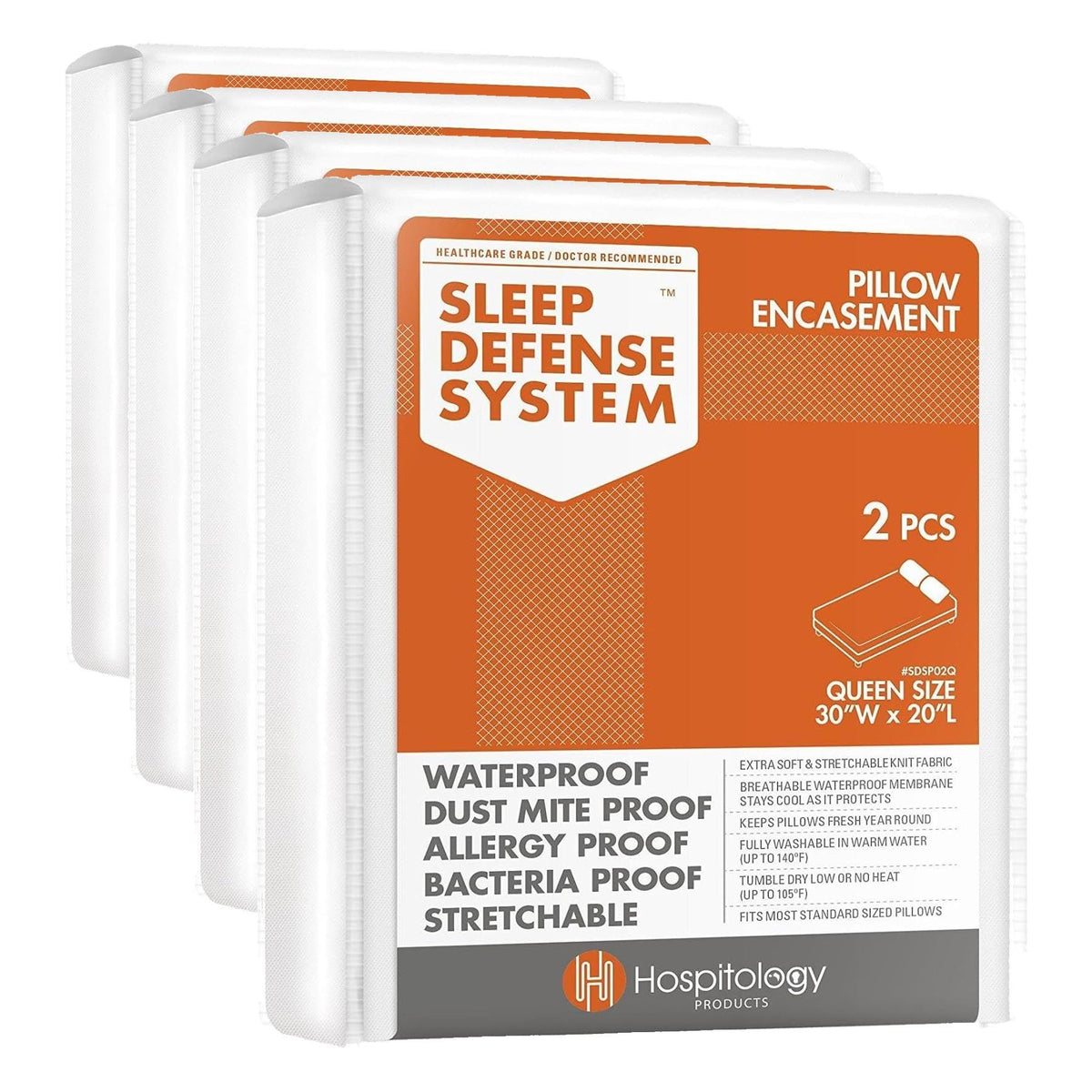 HOSPITOLOGY PRODUCTS Pillow Encasement- Zippered Bed Bug Dust Mite Proof Hypoallergenic - Sleep Defense System - Standard - Waterproof - Set of 2 - 20" H x 26" W
