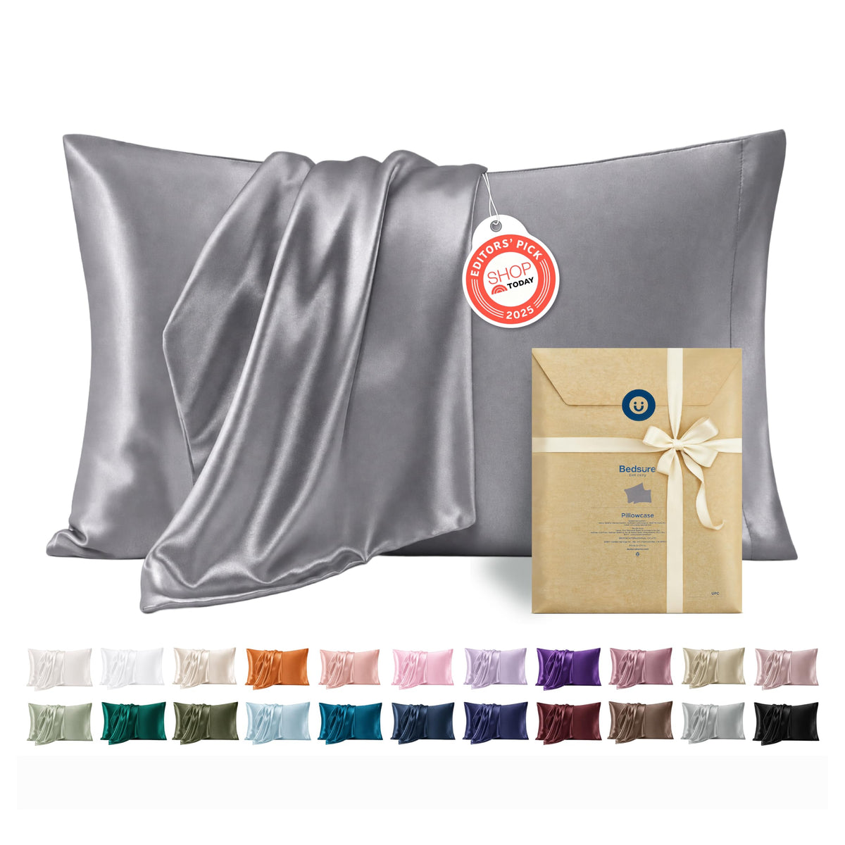 Bedsure Satin Pillowcase Standard Set of 2, Silky Pillow Cases, Beige