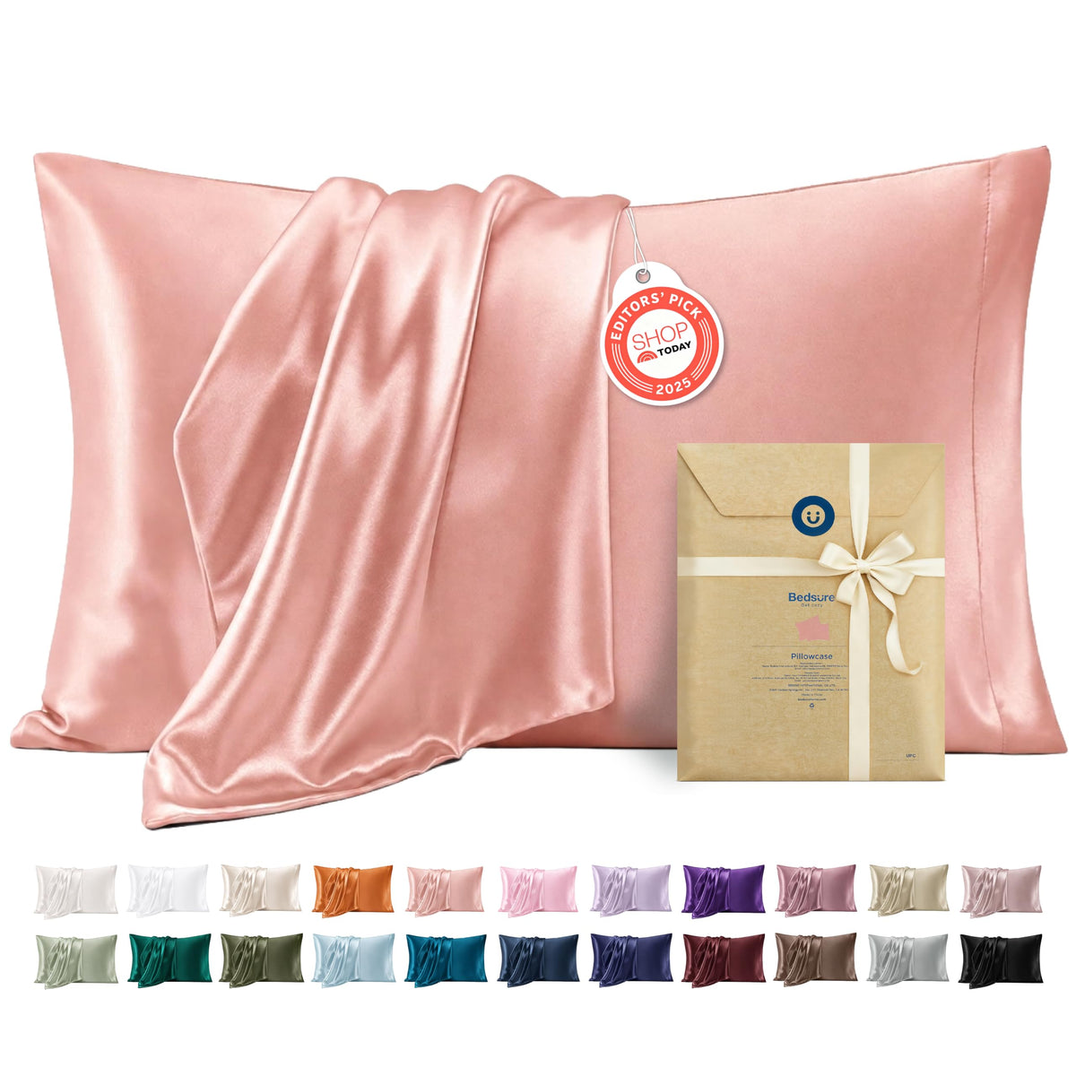 Bedsure Satin Pillowcase Standard Set of 2, Silky Pillow Cases, Beige